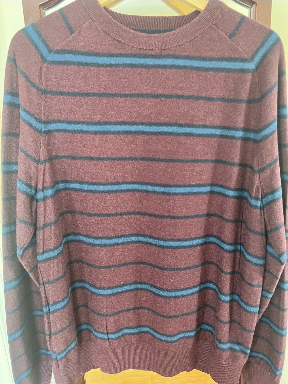 Banana Republic Burgundy Crewneck Sweater with Teal Stripes